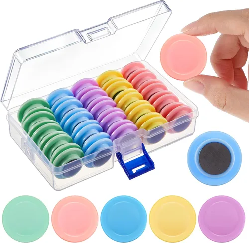 Vista 14 de Outus 45 imanes redondos negros para pizarra blanca de 1.2 in, imanes para refrigerador para el regreso a clases, mini nevera, suministros
