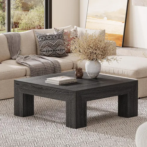 Vista 10 de Tribesigns - Mesa de café cuadrada estilo granja para sala de estar, mesa de centro baja grande de 39.37 pulgadas con patas resistentes, fácil Marrón