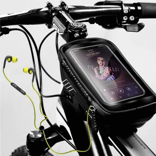 Vista 2 de Bolsa de marco de bicicleta, soporte para teléfono de bicicleta, impermeable, bolsa de tubo frontal superior para bicicleta, soporte para teléfono