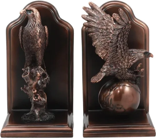 Vista 6 de Ebros Gift Alas de la gloria del premio académico Águila calva en globo y rama, sujetalibros de bronce galvanizado patriótico águila americana