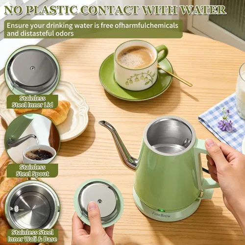 Vista 2 de Hervidor eléctrico de cuello de cisne de 0.8 L, acero inoxidable de ebullición rápida de 1200 W, apagado automático, hervidor de precisión para café