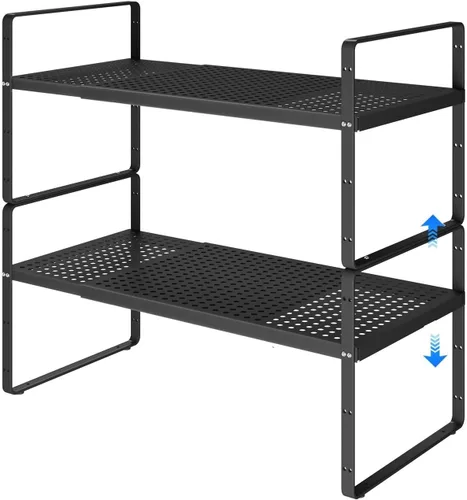 Vista 9 de Organizador de estantes expandibles para gabinete, organizador de estante pequeño de cocina para encimera, despensa, estante de especias