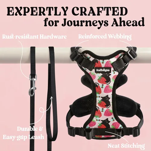 Vista 7 de rabbitgoo Cat Harness and Leash Set, Escape Proof Vest, XXS, Berry Pounce Soft Breathable Mesh, No-choke Adjustable Fit, Snap Buckles, Sturdy