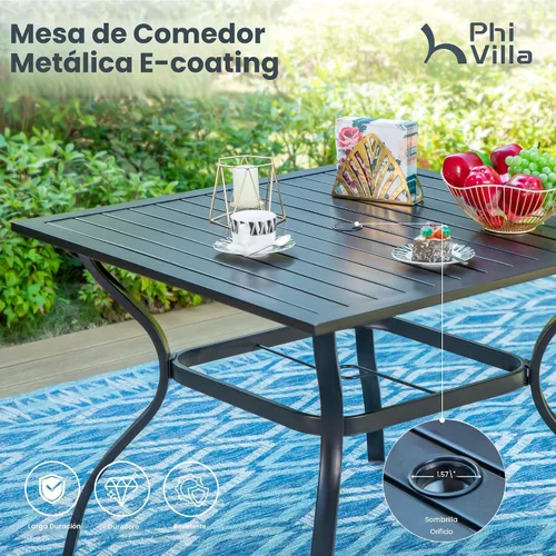 Vista 7 de PHI VILLA Juego de comedor de 5 piezas para patio al aire libre con sillas giratorias (azul) y mesa de comedor de acero de metal de 37 x 37 pulgadas