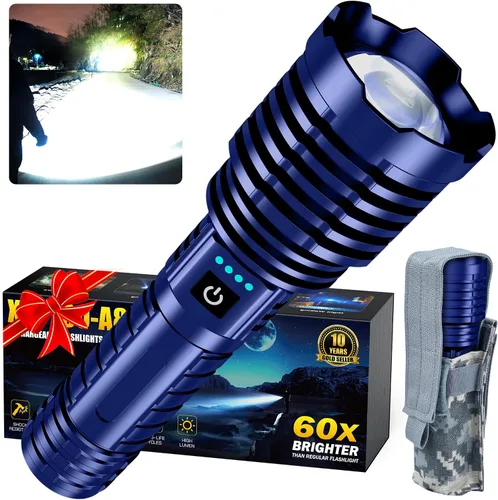 Vista 10 de Linternas LED recargables superbrillantes de 2500,000 lúmenes altos, linternas de alto lúmenes de hasta 25 horas de larga vida Zoomable 5 modos