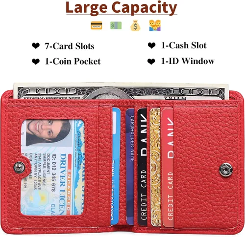 Vista 3 de SENDEFN Monedero de piel auténtica para mujer, tarjetero con bloqueo RFID, Z-Rojo, Monedero pequeño