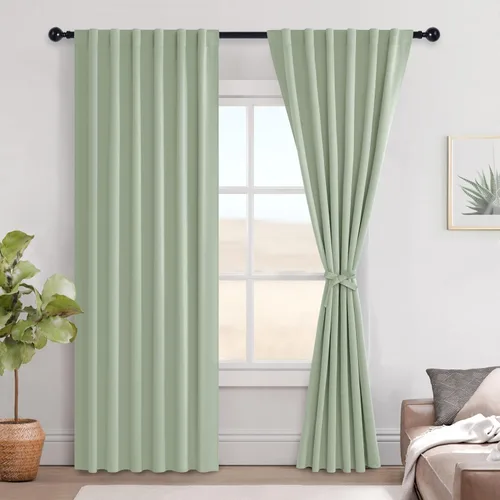 Vista 162 de Hiasan Cortinas opacas negras para dormitorio, cortinas opacas cortas de 45 pulgadas de largo, con aislamiento térmico, bolsillo para barra