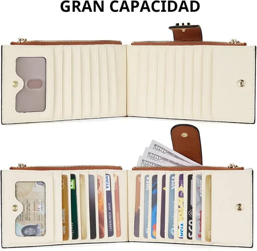 Vista 6 de BOSTANTEN - Carteras de cuero para mujer grandes con bloqueo RFID, billetera delgada de dos pliegues con bolsillo con cremallera, Grande, Minimalista