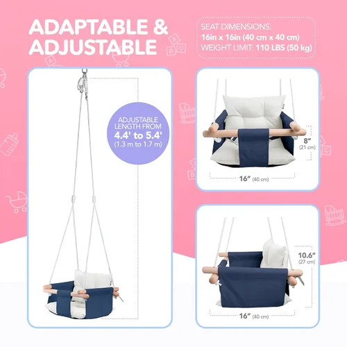 Vista 5 de CaTeam - Columpio de lona para bebé, silla colgante de madera con cinturón de seguridad, silla de columpio para bebé duradera, columpio