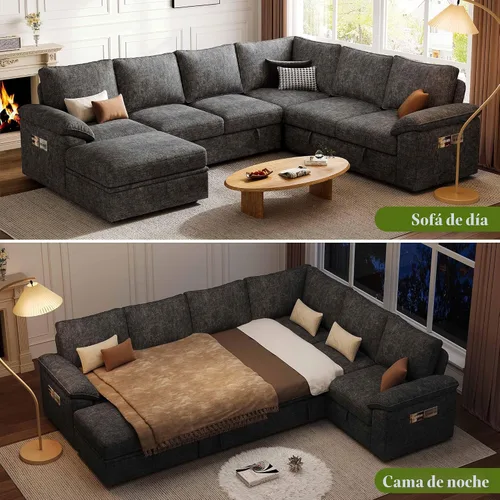 Vista 4 de Sofá modular modular de 106 pulgadas con cama extraíble, sofá cama, gris oscuro