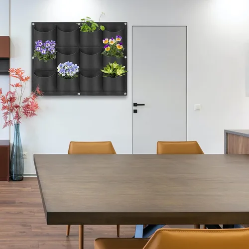Vista 9 de Bolsas colgantes para macetas con 12 bolsillos, bolsas de cultivo verticales para colgar en la pared, macetas de jardín de hierbas para interiores