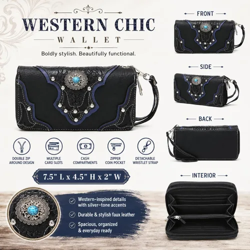 Vista 7 de Estilo occidental vaquera tejida con flecos de cocodrilo magnífico monedero conchos Tote Country Women bolso bolso hombro cartera conjunto 1 juego