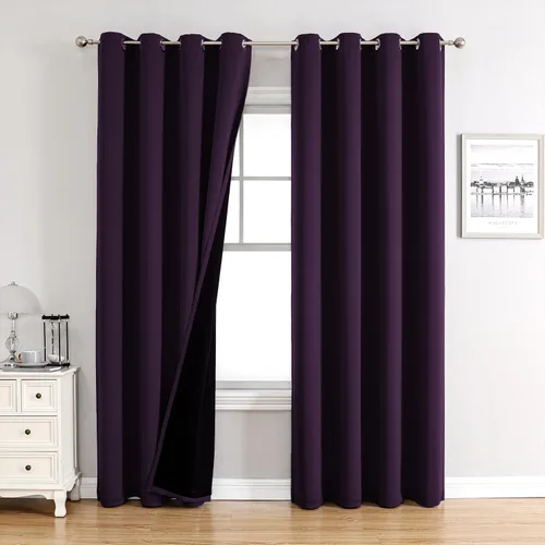 Vista 16 de ChrisDowa Cortinas 100% opacas de 63 pulgadas de largo para dormitorio con forro negro, 2 capas gruesas totalmente opacas con aislamiento térmico