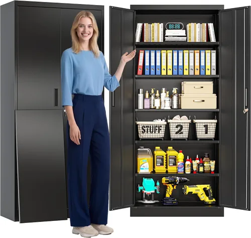 Vista 10 de CJF Gabinete de almacenamiento de metal, armario de almacenamiento de 36 pulgadas de alto con estantes y puertas, gabinetes de metal para oficina
