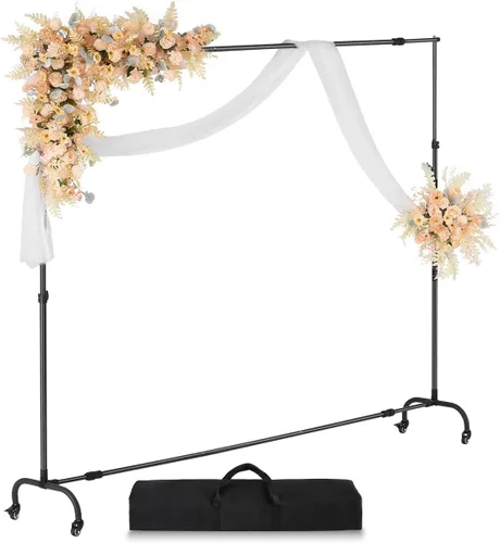 Vista 10 de VEVOR Soporte de telón de fondo, 5 x 6.5 pies, kit de soporte de fondo ajustable para fotos, soporte de fondo portátil con 3 barras transversales