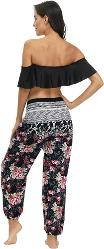 Vista 2 de Pantalones de harén para mujer, pantalones bohemios fluidos, pantalones de yoga, pantalones de pierna ancha, pantalones hippie