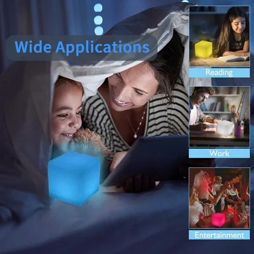 Vista 7 de Luz LED en cubo, luz nocturna inalámbrica de 4 pulgadas para niños, lámpara de estado de ánimo recargable con 16 colores cambiantes, cubo cósmico