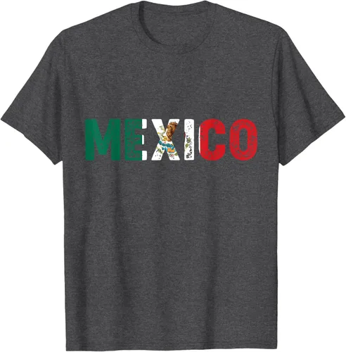 Vista 24 de Camiseta con texto en inglés «Mexico Vintage Letras» como bandera mexicana, Negro
