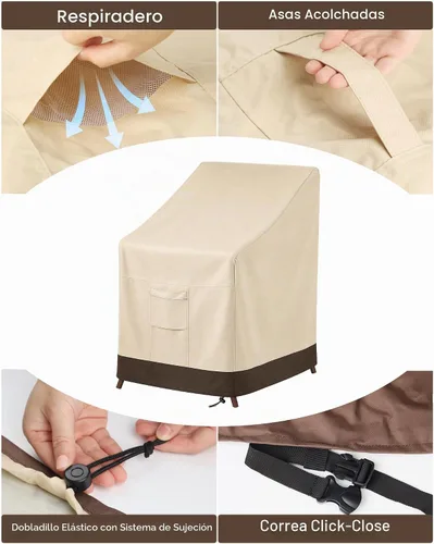 Vista 4 de Vailge Funda apilable para silla de patio, 100% impermeable, funda para silla de exterior, fundas de muebles de patio de alta resistencia, se adapta