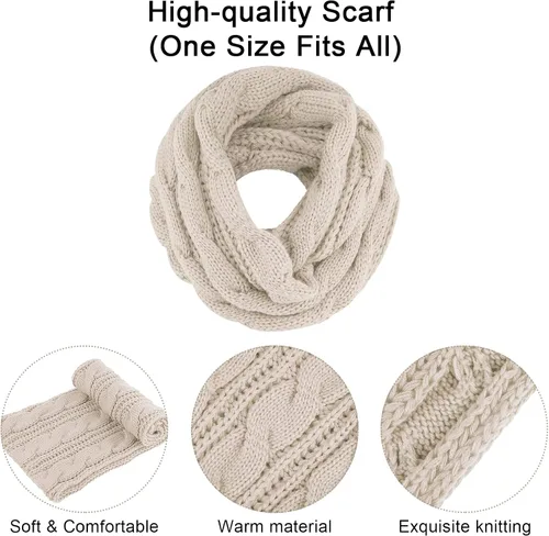 Vista 4 de URATOT Conjuntos de punto cálido de invierno, gorro de punto, bufanda, cubierta facial, guantes para pantalla táctil, para hombres y mujeres