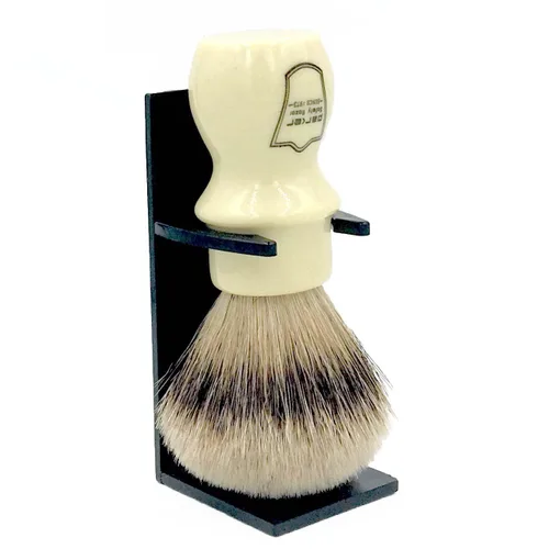 Vista 4 de Parker 100% Silvertip Badger - Brocha de afeitar con soporte para brochas, cerdas extra densas y extrasuaves, mango largo es perfecto para usar