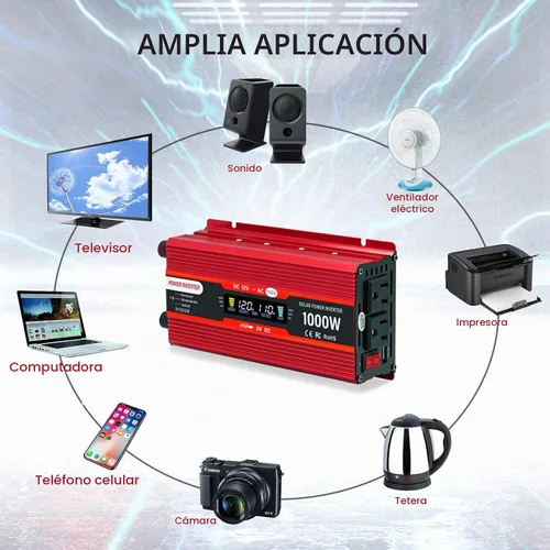 Vista 6 de Inversor de corriente para coche 12V a 110V 1000W/2000W (pico) Inversores de corriente para vehículos, camiones, hogar con salidas CA duales