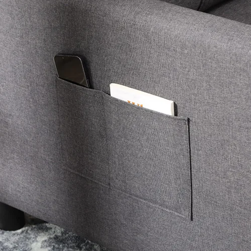 Vista 8 de HOMCOM - Silla convertible 3 en 1 para cama, sofá cama individual, color gris Extraíble, respaldo ajustable, almohada, bolsillos, multifuncional