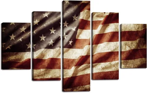 Vista 24 de Cuadros decorativos para pared de sala de estar, impresión en lienzo, retro, vintage, bandera estadounidense estadounidense y pintura moderna