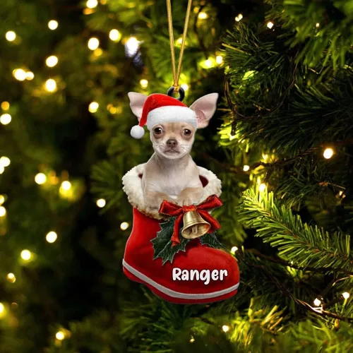 Vista 70 de Amantes de los perros de Navidad – Akita Inu Dog in Santa Boot Adorno de Navidad, adorno personalizado en forma 2D, adorno de Navidad, personaliza