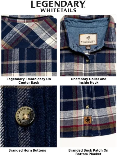 Vista 4 de Legendary Whitetails - Camisa de manga larga de franela a cuadros con botones para mujer, 100% algodón