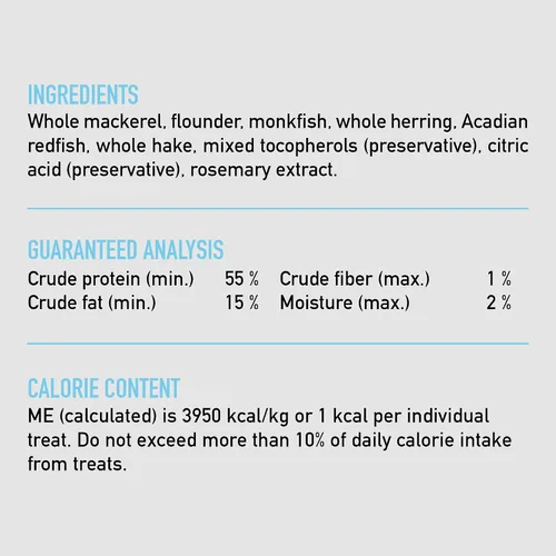 Vista 5 de ORIJEN Golosinas para gatos liofilizadas sin granos con alto contenido de proteínas, ingredientes animales crudos Seis pescados 1.25oz Bolsa
