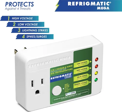 Vista 4 de Refrigmatic MEGA, protector electrónico de voltaje y sobretensiones 2 en 1 para refrigeradores de dos puertas de 27 pies cúbicos o más - 1005J