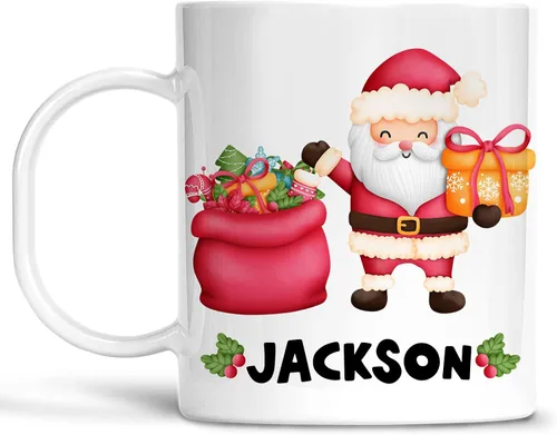 Vista 7 de Taza personalizada de Santa para niños, Papá Noel en chimenea, polímero ligero