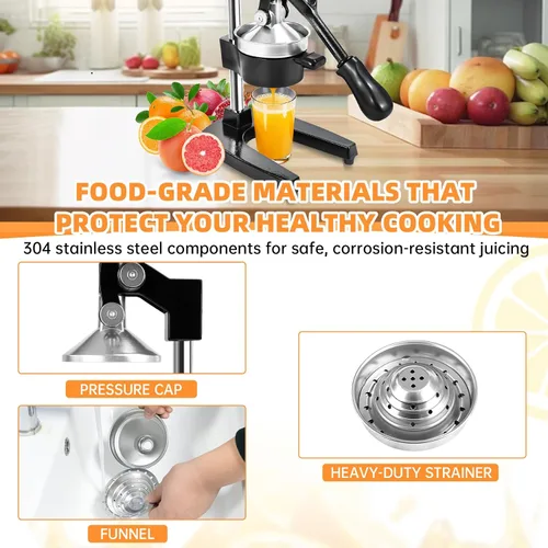 Vista 3 de Exprimidor manual de cítricos de hierro fundido Prensa manual resistente, para naranja, limón y granada, grado comercial, encimera, fácil de usar