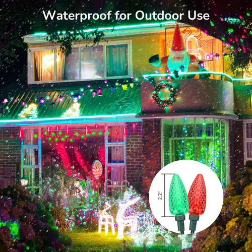 Vista 6 de DEWENWILS Luces de Navidad C9 para exteriores, 33.3 pies, 50 luces LED para árbol de Navidad, impermeables, grandes luces de Navidad, extensibles