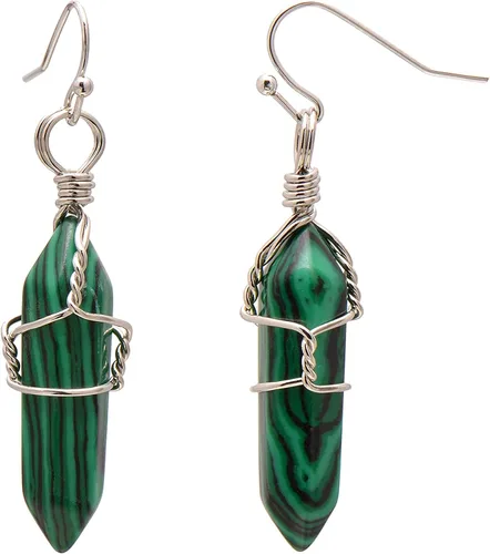 Vista 32 de Pendientes de cristal de punta envuelta en alambre de piedra pulida para mujer Reiki Energy Healing
