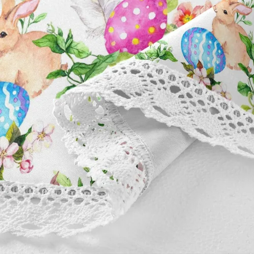 Vista 6 de senya Manteles de Pascua, huevos de conejo de Pascua en flores de hierba, mantel decorativo para mesa circular, comedor, decorativo para vacaciones