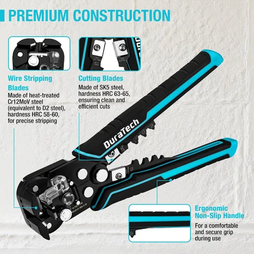 Vista 4 de DURATECH Pelacables autoajustable, herramienta automática 3 en 1 para pelar 22-7 AWG y herramienta de prensado, pelado/prensado/corte de 22-10 AWG