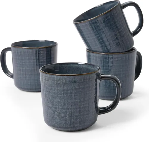 Vista 9 de famiware Tempus Juego de Tazas de Café de 4, Juego de Tazas de 14 oz, Tazas de Gres con Asa para Café, Té, Cacao, Leche, Capuchino, Apto para Blanco