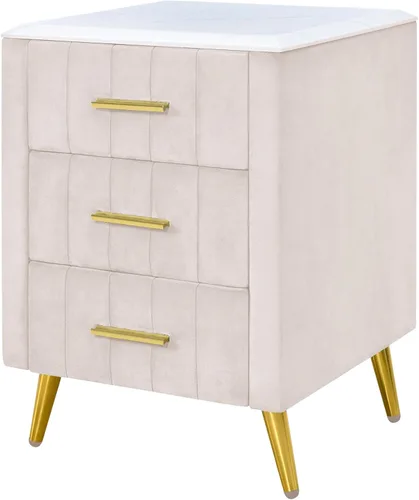 Vista 4 de Mesita de noche de terciopelo SOFTSEA con 3 cajones, mesita de noche tapizada con tapa de mármol sintético, mueble de mesa auxiliar, mesita de noche