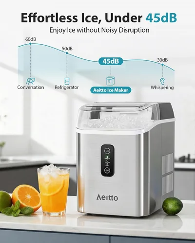 Vista 4 de Aeitto Nugget - Máquina de hielo para encimera, máquina de hielo de 42 libras/24 horas con tanque de agua de 1.5 L, liberación rápida de hielo en 6