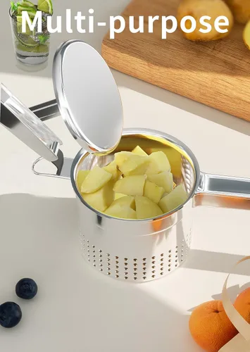 Vista 5 de GloTika Ricer de patatas grande de 15oz, triturador de patatas de acero inoxidable resistente con mango ergonómico, herramienta de cocina