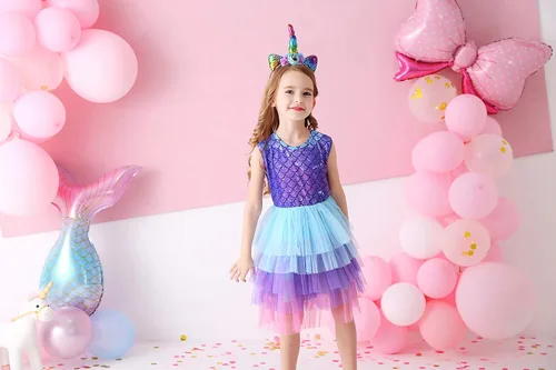 Vista 7 de DXTON Vestidos de verano de manga corta tutú para niña, para fiesta, boda, cumpleaños