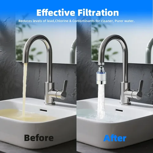 Vista 3 de Paquete de 2 grifos de filtro de agua para fregadero, filtro universal giratorio de 360°, filtro de agua para grifo de cocina, elimina el fluoruro