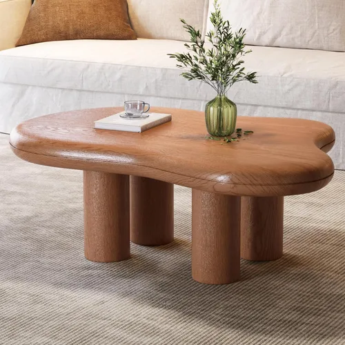 Vista 6 de Mesa de centro Mid-Century Modern Cloud con mesa espaciosa, mesa central irregular de 35.43 pulgadas de ancho con 4 patas sólidas, mesa de té