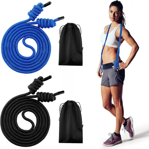 Vista 9 de Lewtemi 2 Pcs Flow Rope for Fitness Double Woven Workout Rope Adjustable Length Flow Jump for Working out Men Women Training Exercise Gym Indoor