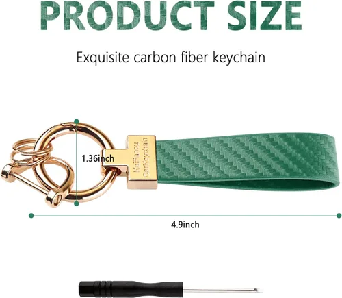 Vista 2 de Turcee Llavero de cuero de lujo con anillo D antipérdida, fibra de carbono brillante personalidad llavero de coche para mujereshombresmochilas