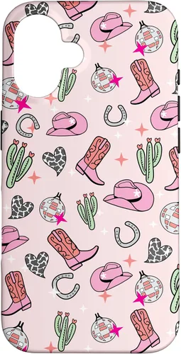 Vista 32 de Cowboy Hat & Boot & Disco Ball Pattern Pink Cowgirl Case for iPhone 17