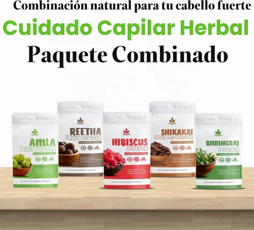 Vista 5 de Havintha Amla, Reetha, Shikakai, Bhringraj e Hibiscus en polvo para el cuidado del cabello (cada uno 1.76 oz)