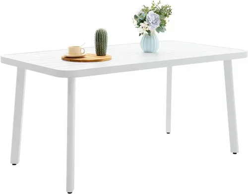 Vista 8 de Mesa de comedor al aire libre para 4 personas 62 pulgadas, mesa rectangular de aluminio para patio, color gris